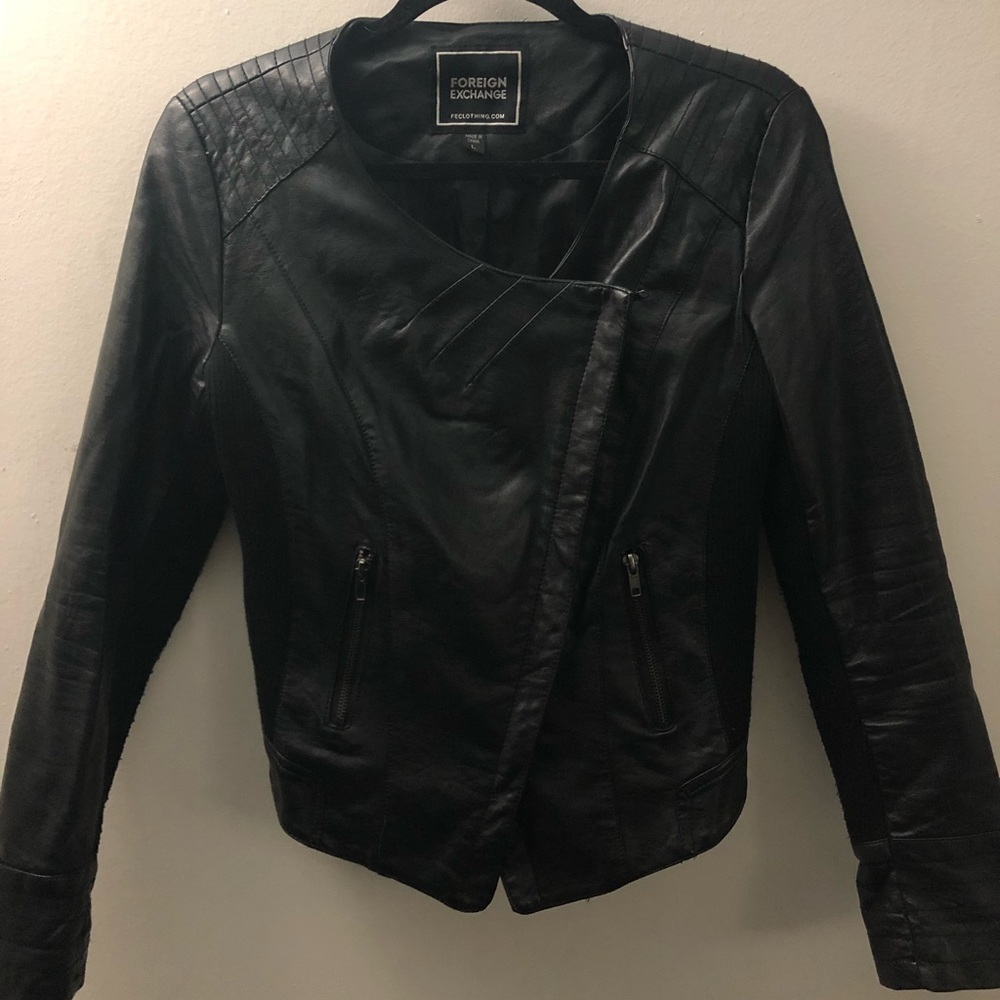 Black, Pleather, Foreign Exchange jacket!
